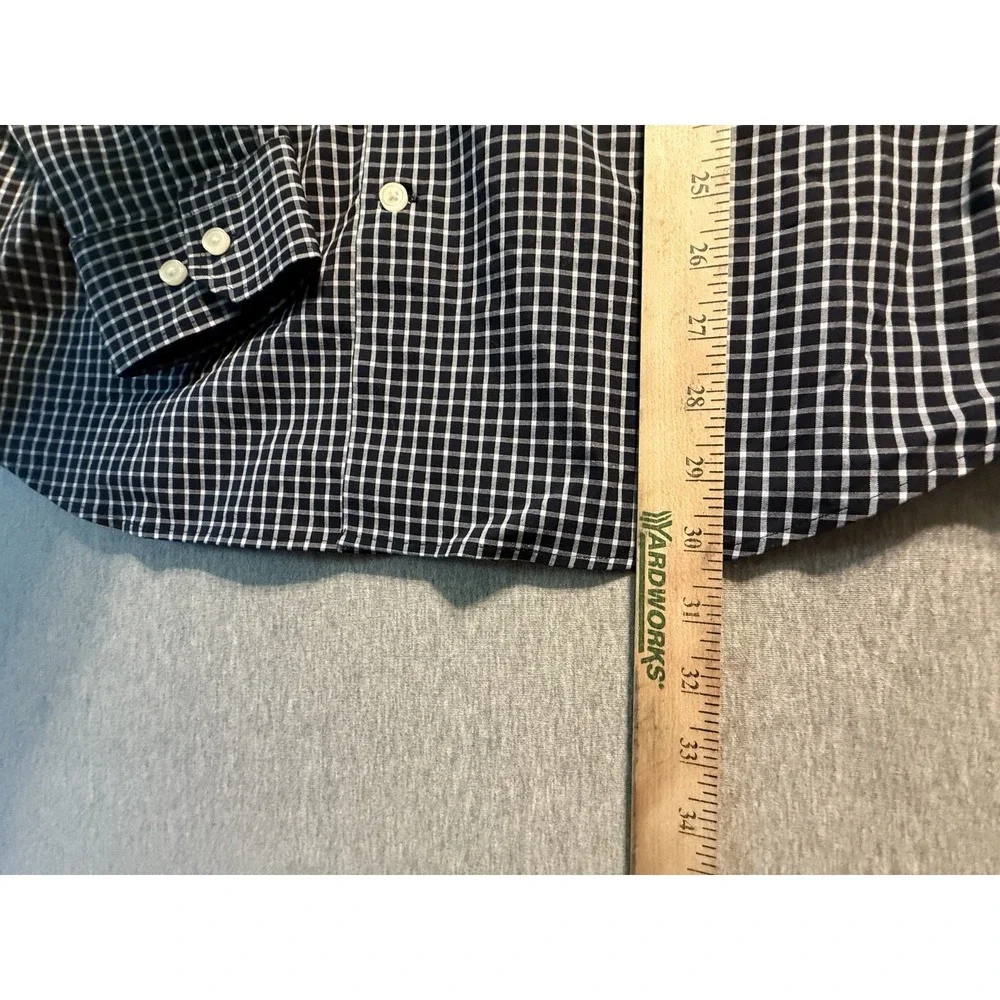 Banana Republic Shirt Mens Medium Athletic Fit Navy Checked Wrinkle Resistant LS